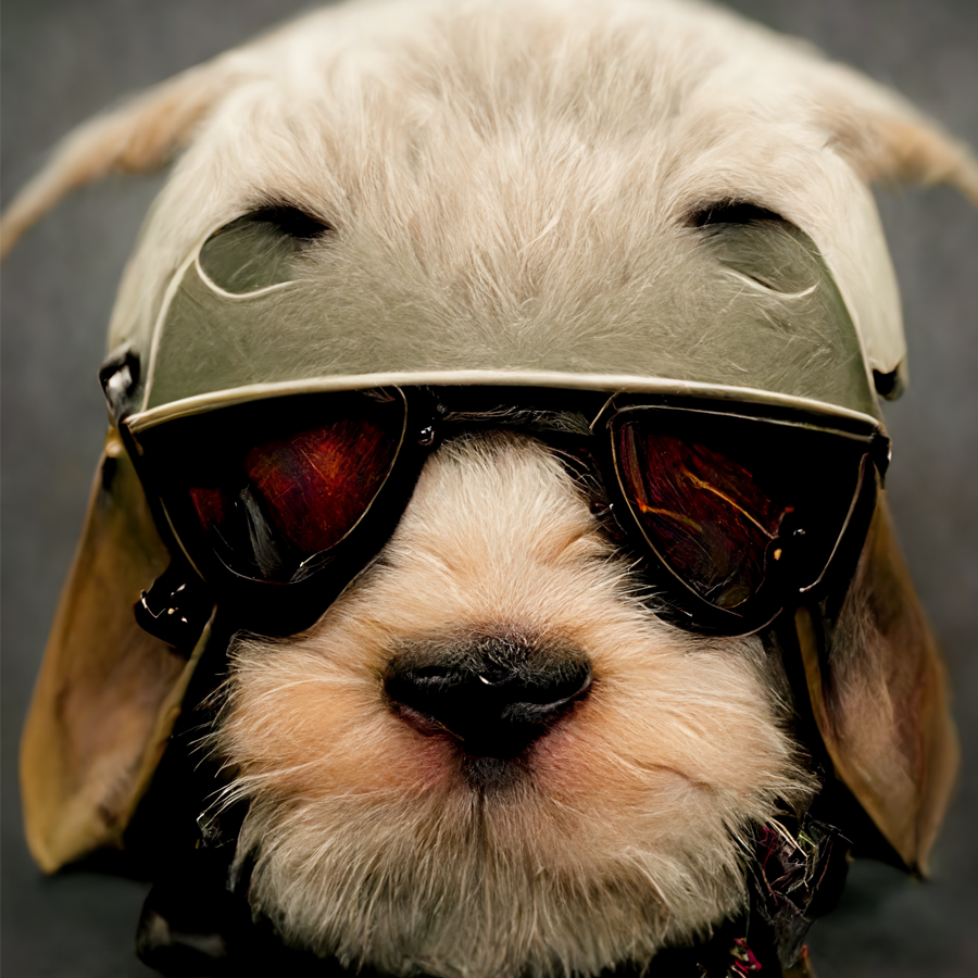 Midjourney Dog with helmet