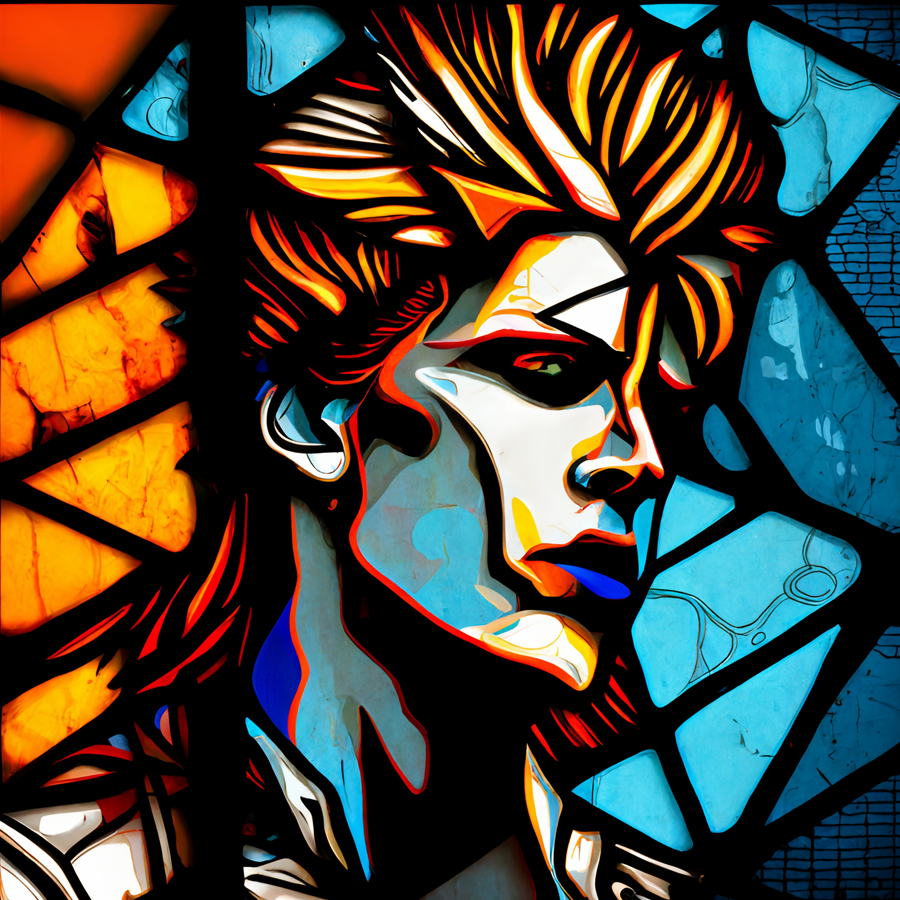 Midjourney Bowie glass in lead