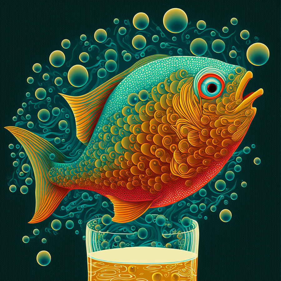 Midjourney Fish and beer illustration