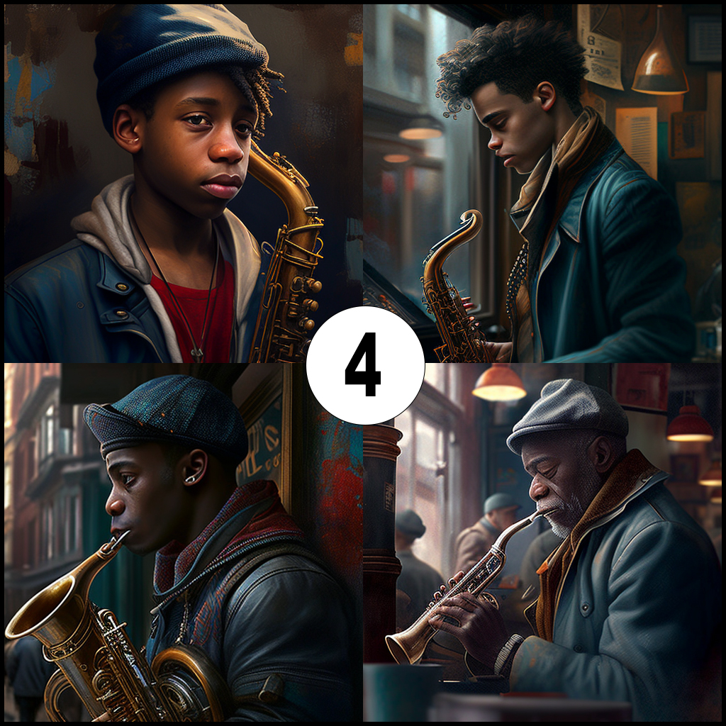 Barack Obama as a teenager playing saxaphone in a blues band:: cinematic view:: high detail:: photorealistic:: MIDJOURNEY 4