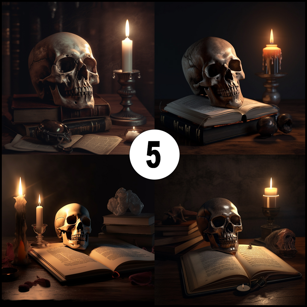 Skull Bible and candle Midjourney 5